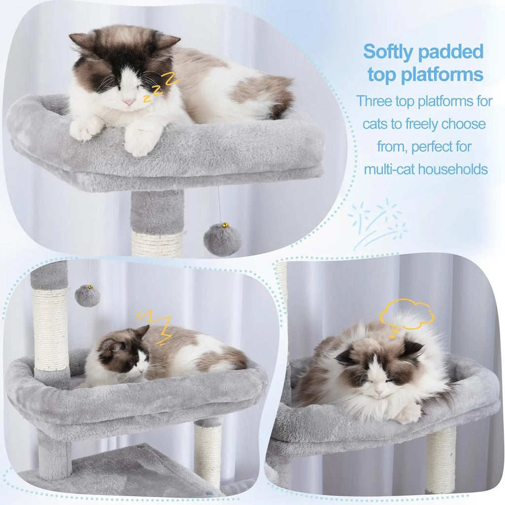 70-Inch Cat Tree Tower with Rotatable Extension, Large Beds, Condos, Hammocks for Indoor Cats in Light Gray
