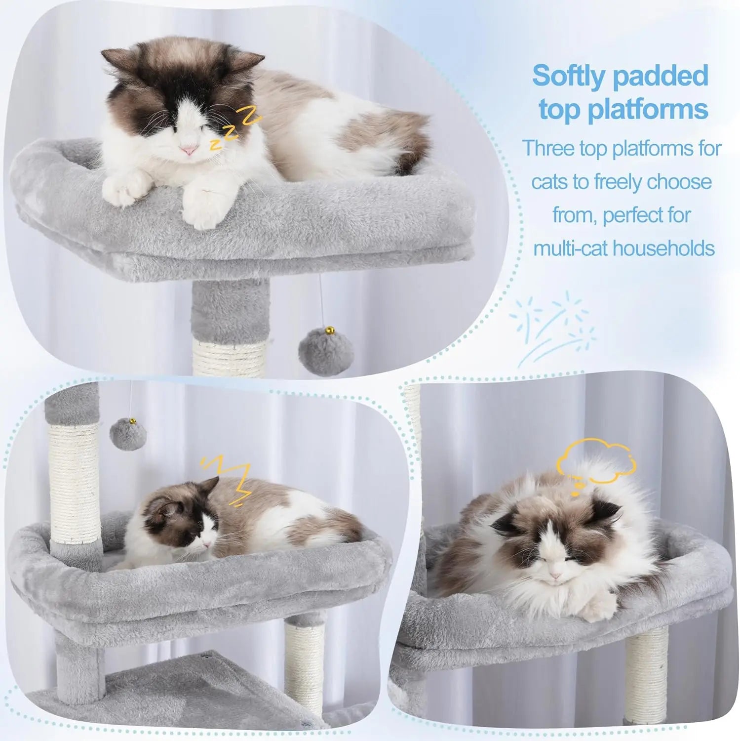 70-Inch Cat Tree Tower with Rotatable Extension, Large Beds, Condos, Hammocks for Indoor Cats in Light Gray