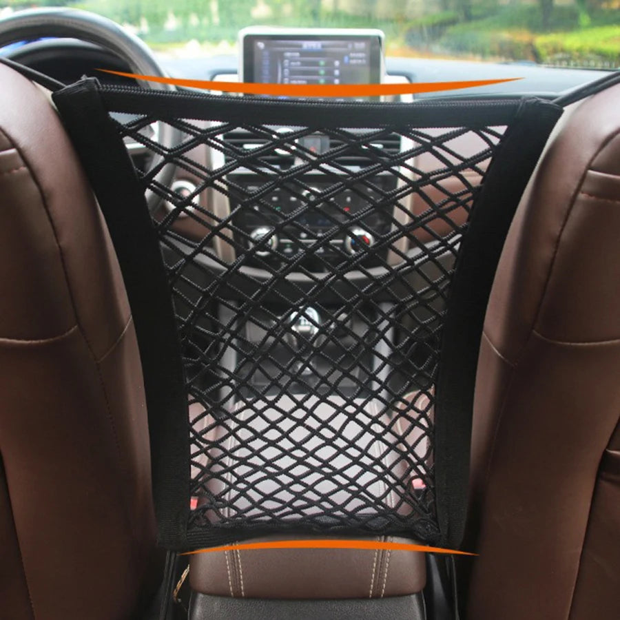 Pet Car Barrier with Automatic Safety Mesh Storage Bag Back Seat Safety Protector Mesh Net