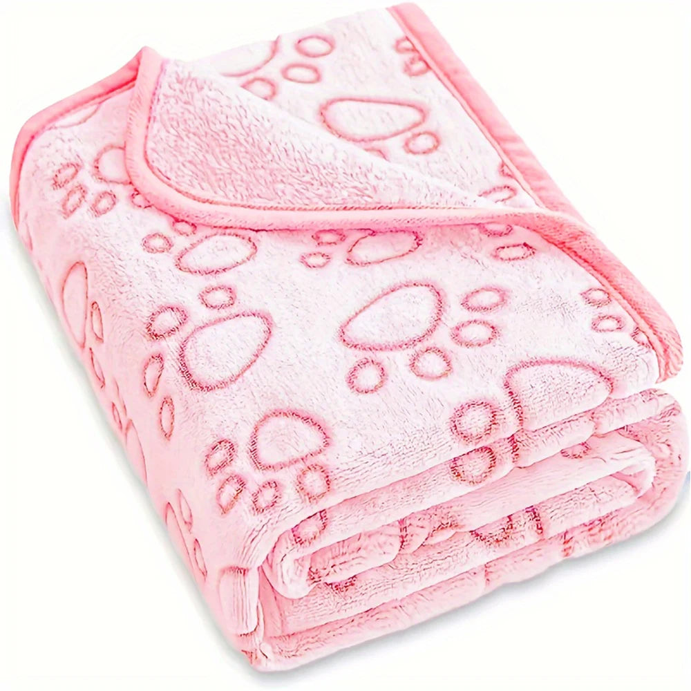 Pink Soft Fluffy High Quality Pet Blanket Cute Paw Print Pet Mat Warm and Comfortable Blanket