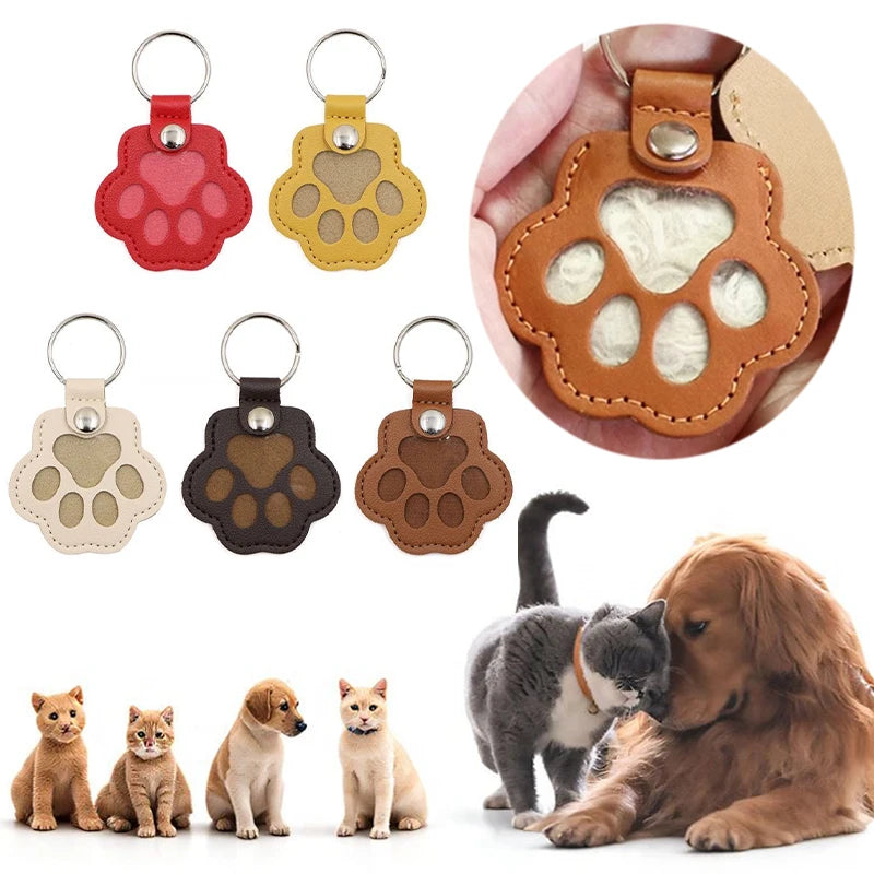 Pet Hair Memorial Keychain PU Leather Keepsake Locket for Cat Dog Fur Pet Hair Storage Pendant Handbag Hanging Accessories