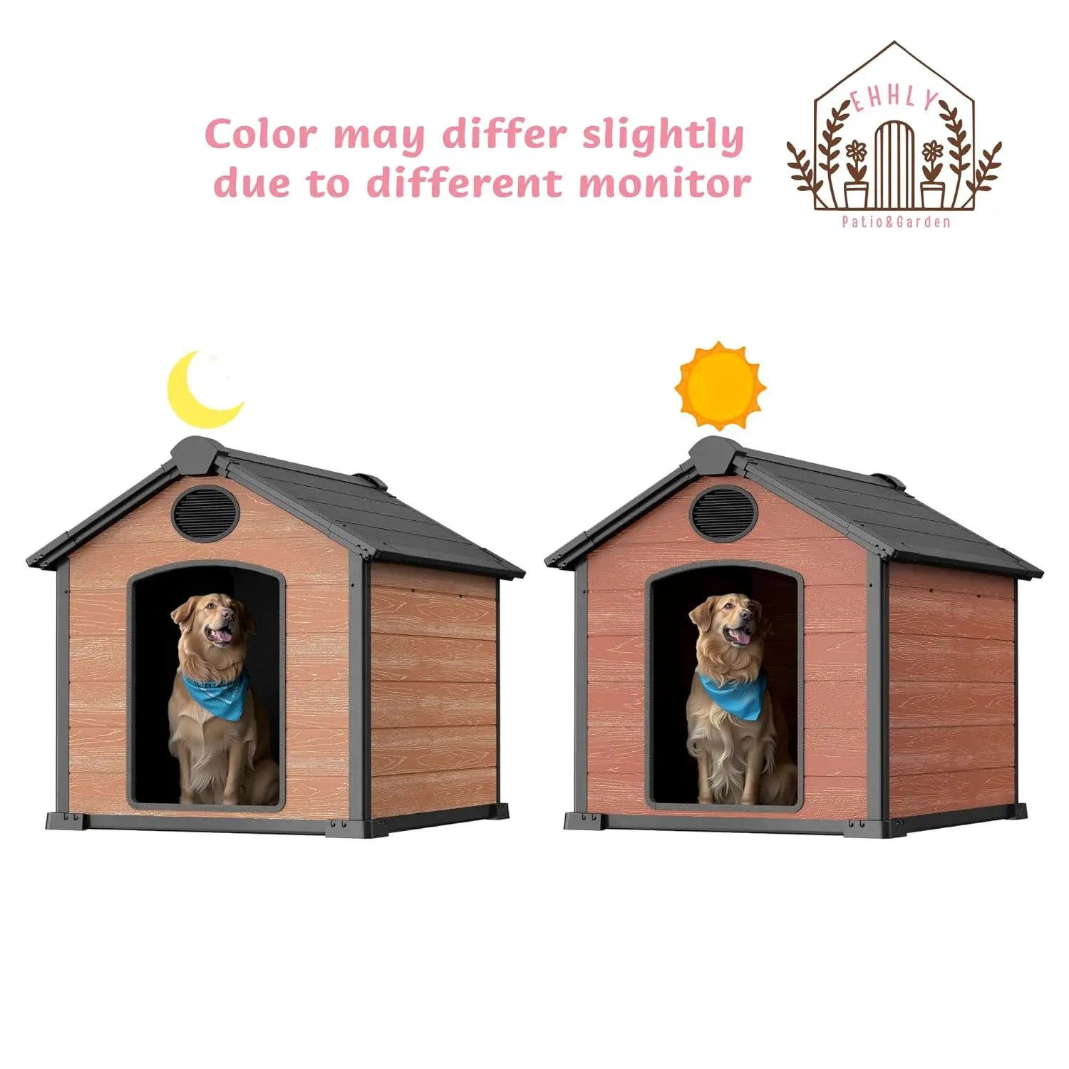 46" Large Dog House Outdoor Weatherproof, 3XL Big Dog House for 2 Large Dogs Outside, Insulated Igloo Pet House with Floor