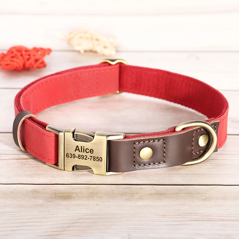 Custom PU Leather Dog Collar Engraved Adjustable Pet Buckle ID Necklace Durable for Small Medium Large Dogs