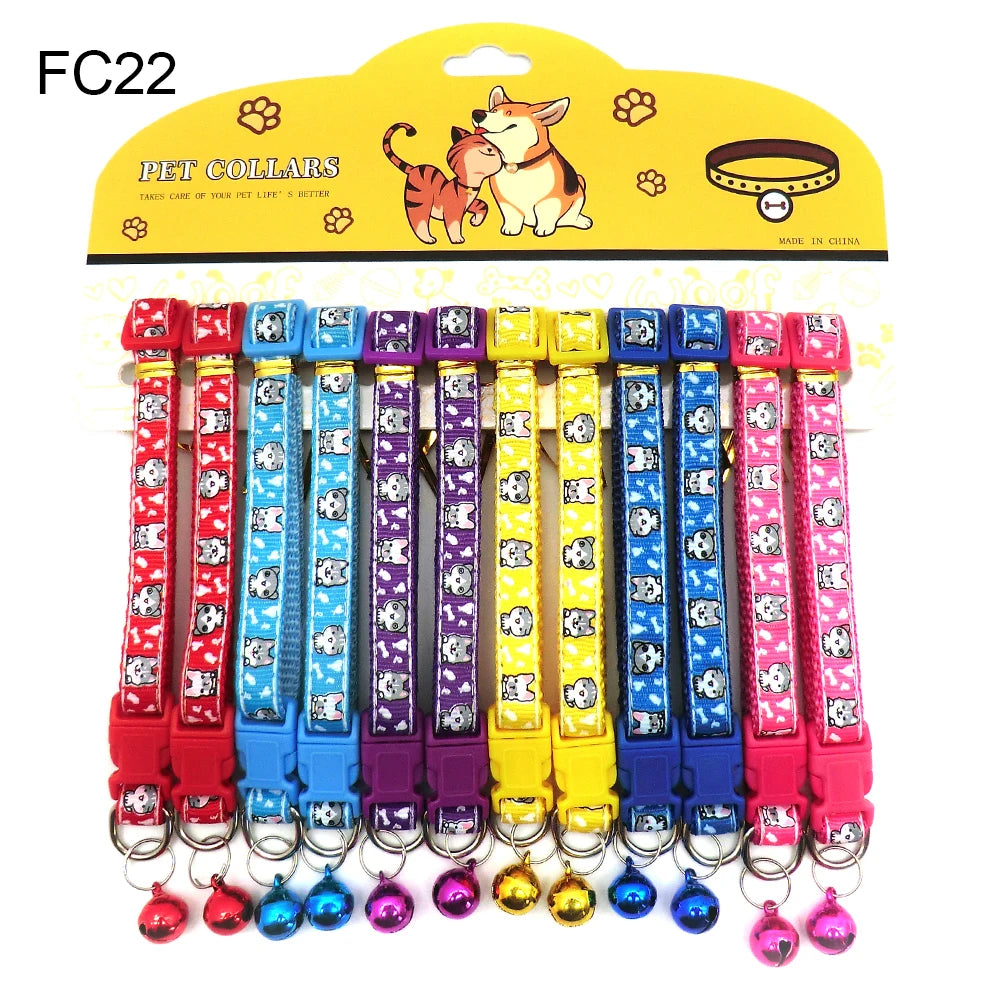 12Pcs Wholesale Mix Color Anti-Lost Dog Collars Pet Cat Puppy Buckle Collar with Bell 6 Colors Footprint