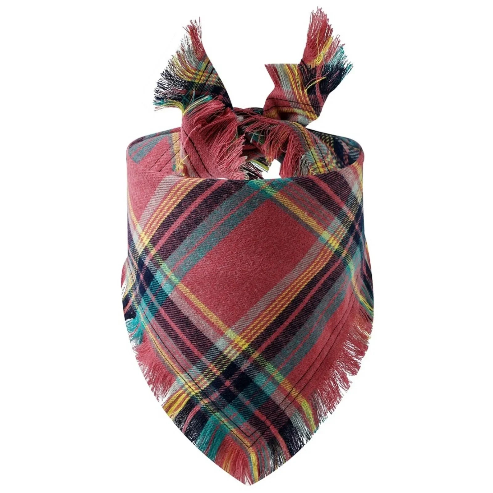 Trendy Pet Dog Bandana with Tassels Edges Classic Plaid Scarf Funny Dog Apparel Accessories Dress-Up Photo Prop