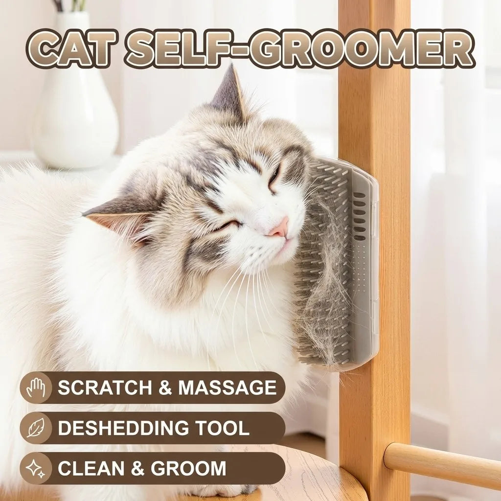 Cat Massager Brush Pet Combs Stick-able Plastic Scratcher Remove Hair Grooming with Catnip Kitten Self-Clean Supply Accessories