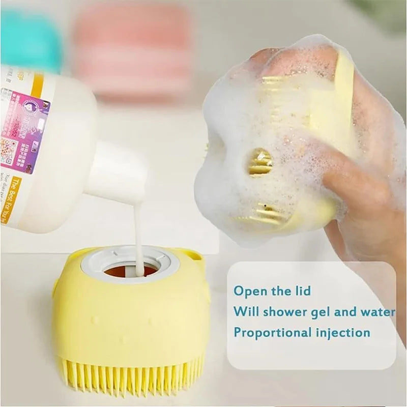 Pet Grooming Brush with Massage Function, Silicone Dog Cat Brush for Relaxing, Cute Smile Design Comfortable Care, 1pc