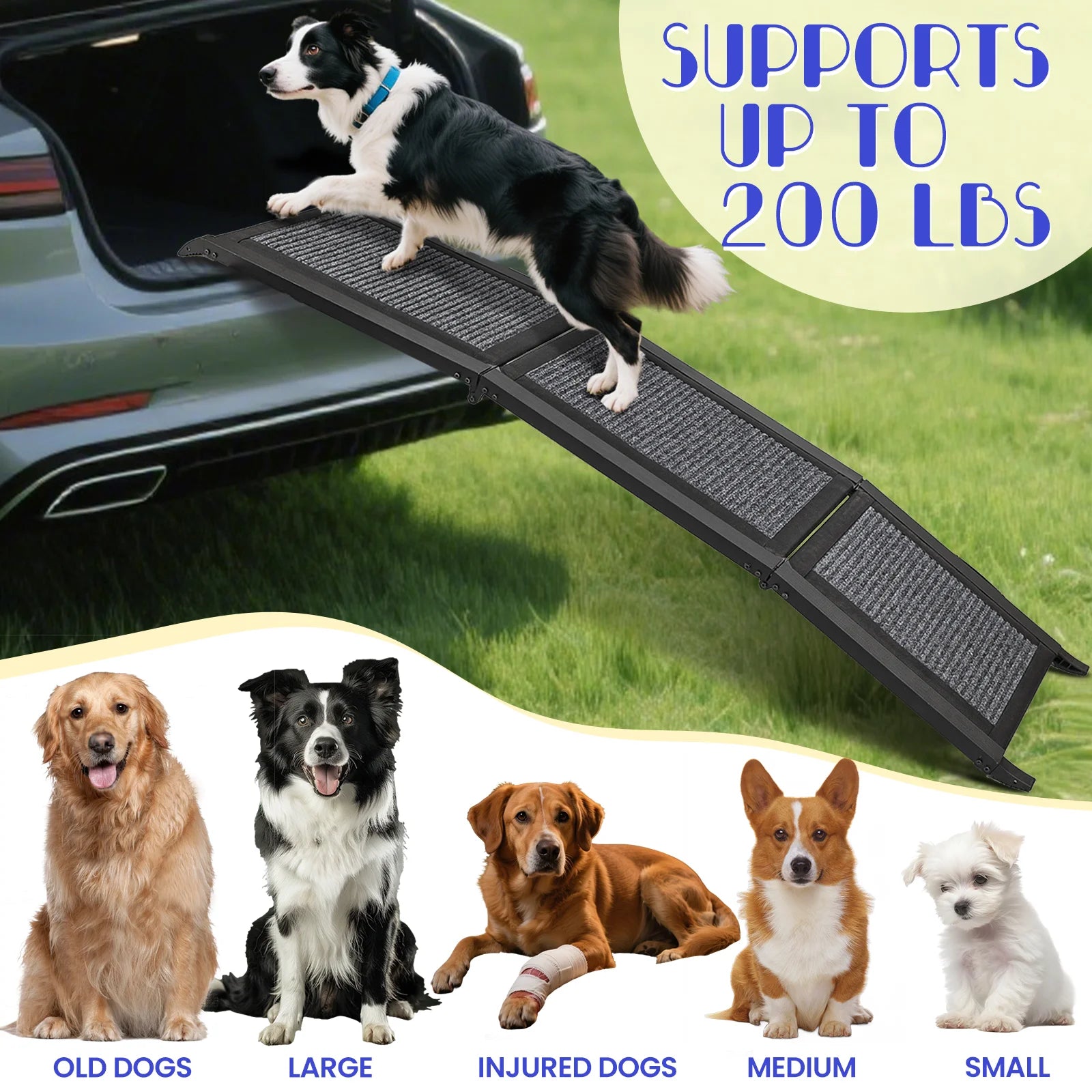 Folding Dog Ramp For Car, Pet Ramps For Large Dogs With Non-Slip Rug Surface Portable Dog Car Ramp For SUV Car & Truck, Outdoor