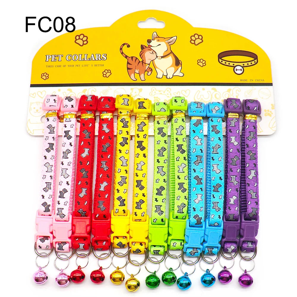 12Pcs Wholesale Mix Color Anti-Lost Dog Collars Pet Cat Puppy Buckle Collar with Bell 6 Colors Footprint