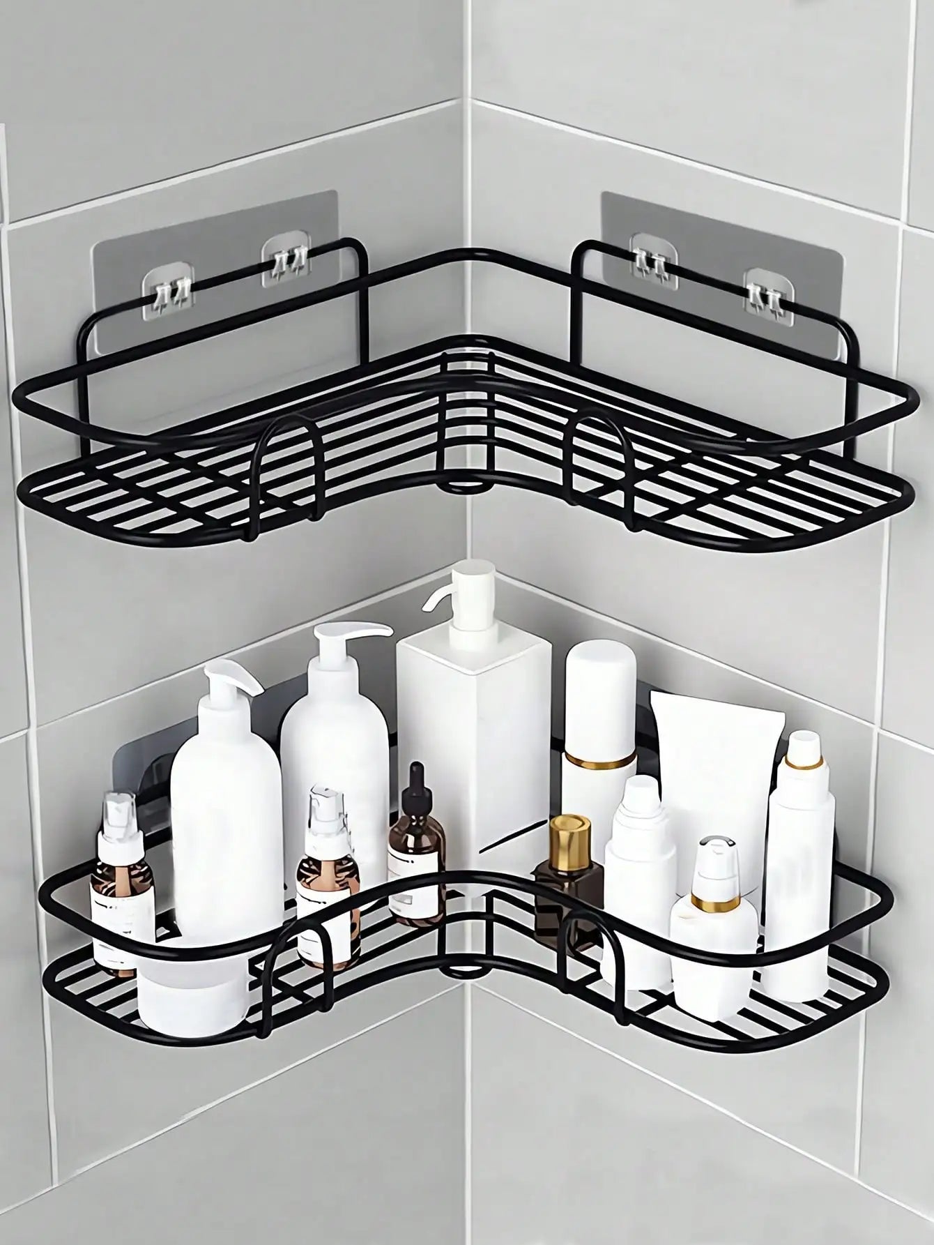 2pcs Punch-Free Triangle Corner Rack: Practical Bathroom Kitchen Home Storage Organizer