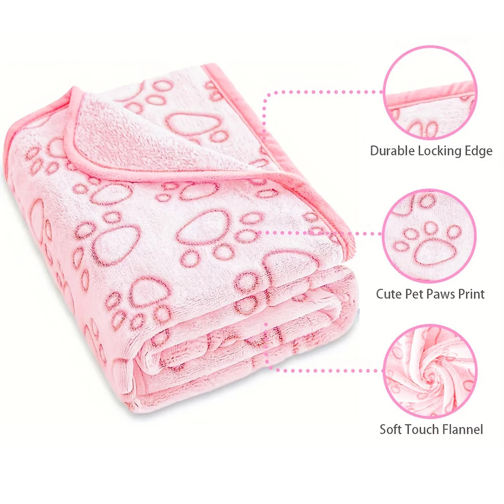 Pink Soft Fluffy High Quality Pet Blanket Cute Paw Print Pet Mat Warm and Comfortable Blanket