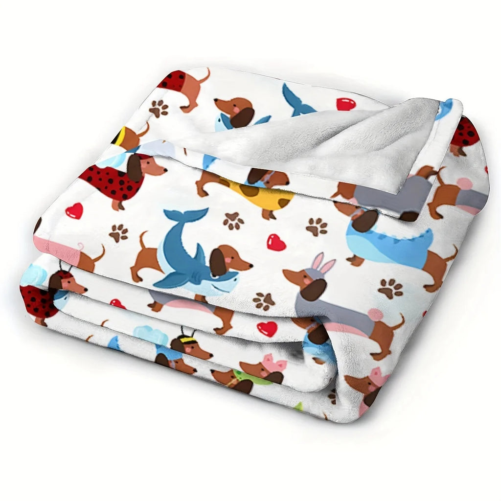 Adorable Dachshund Flannel Blanket Warm Soft Throw for Sofa Bed Chair Travel Camping All Season Comfortable Pet Lover Decor