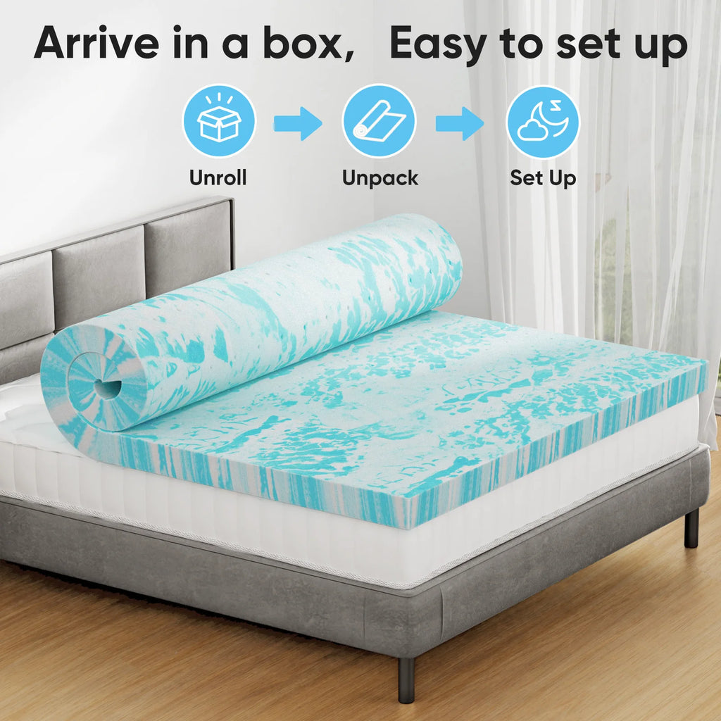 JHK 2-3 Inch Gel Memory Foam Mattress Topper Full Size Cooling Mattress Soft and Breathable Bed Topper