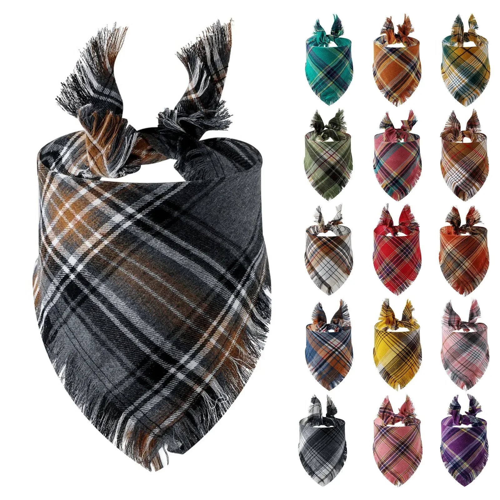 Trendy Pet Dog Bandana with Tassels Edges Classic Plaid Scarf Funny Dog Apparel Accessories Dress-Up Photo Prop