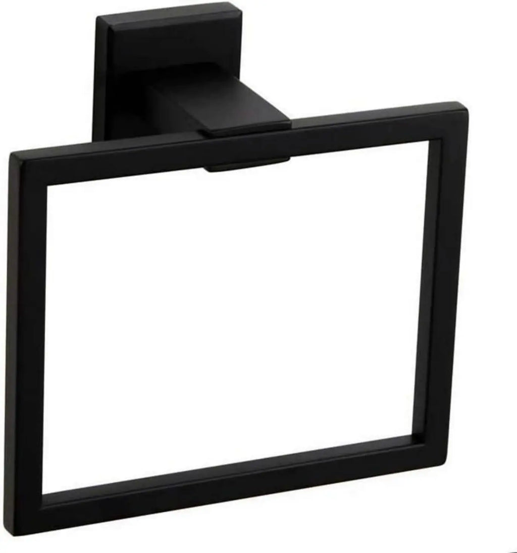 Square Towel Ring Matte Black Hand Towel Holder, Stainless Steel Towel Rack for Bathroom Wall Mounted Kitchen Towel Holder