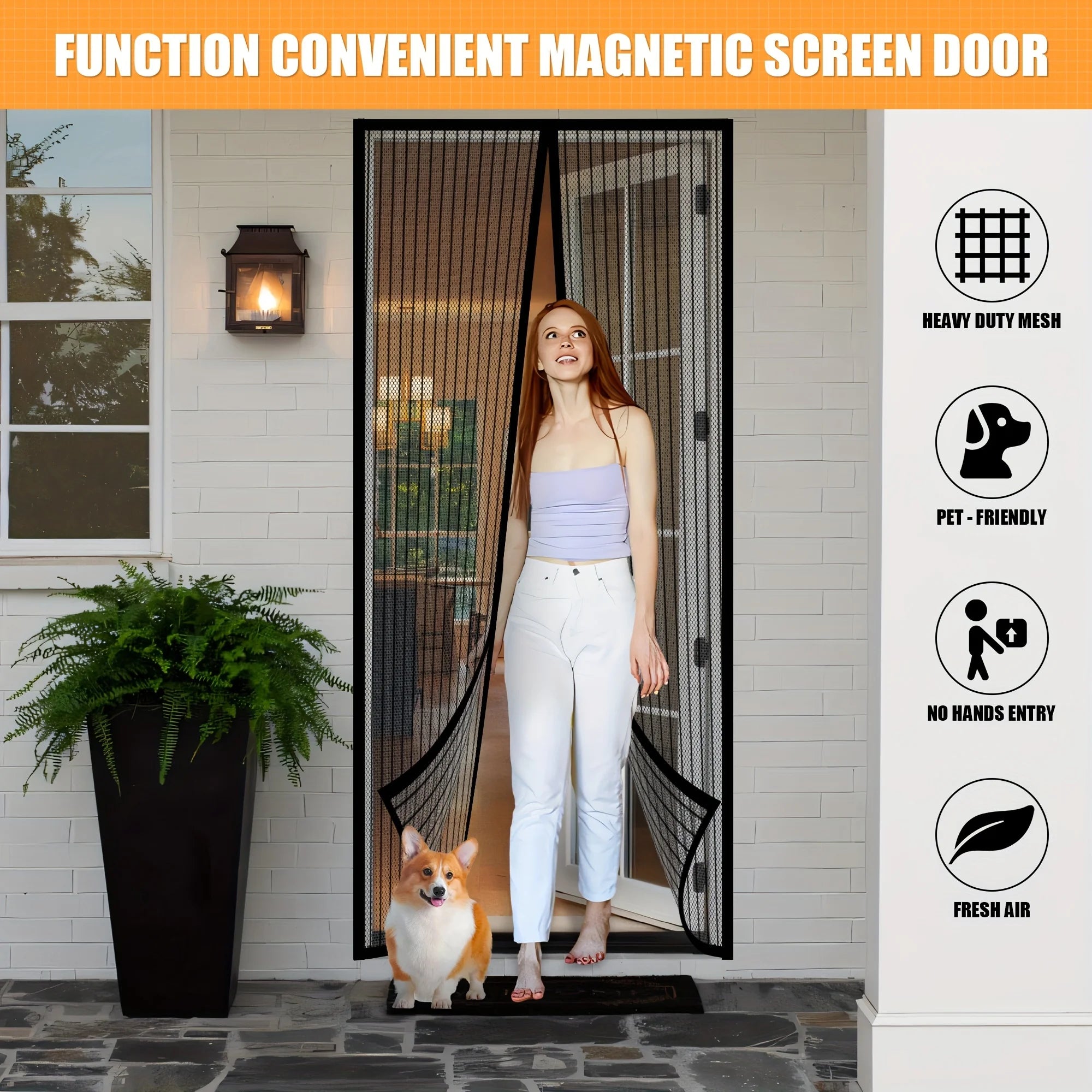Heavy Duty Magnetic Screen Door - Self-Sealing, Hands-Free Mesh Bug Proof, Pet and Child Friendly， Mount Available