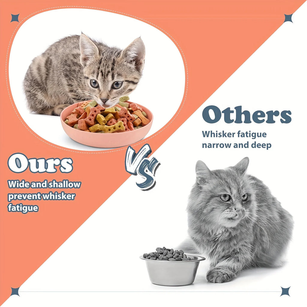 4pcs Cat Bowls, 13.97 Cm Wide Shallow Pet Food & Water Dishes, Plastic Non-Slip Colorful Feeding Plates For Small Cats, Kittens,