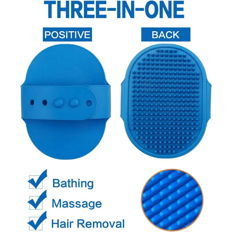 2-Piece Pet Bath Brush Set - Rubber Comb with Adjustable Ring Handle for Soothing Massage for Long & Short Haired Dog and Cats