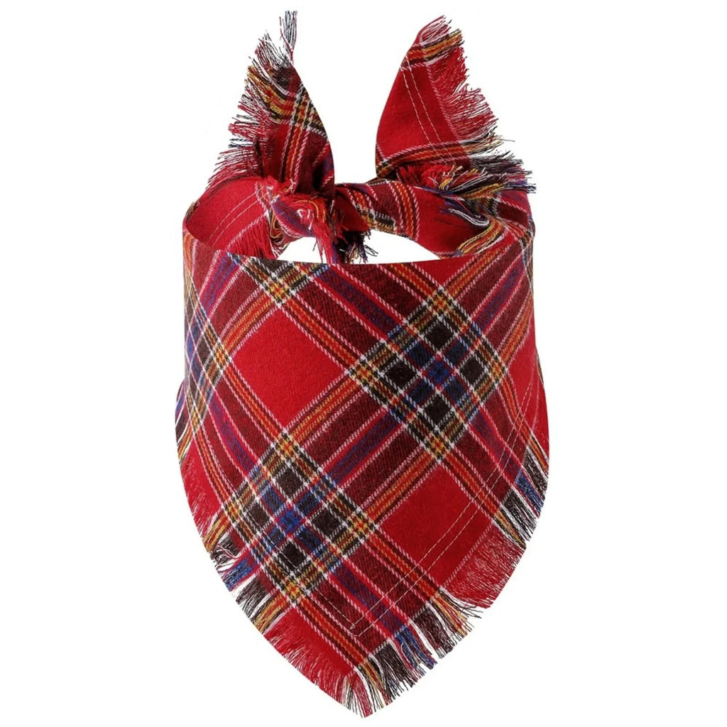 Trendy Pet Dog Bandana with Tassels Edges Classic Plaid Scarf Funny Dog Apparel Accessories Dress-Up Photo Prop