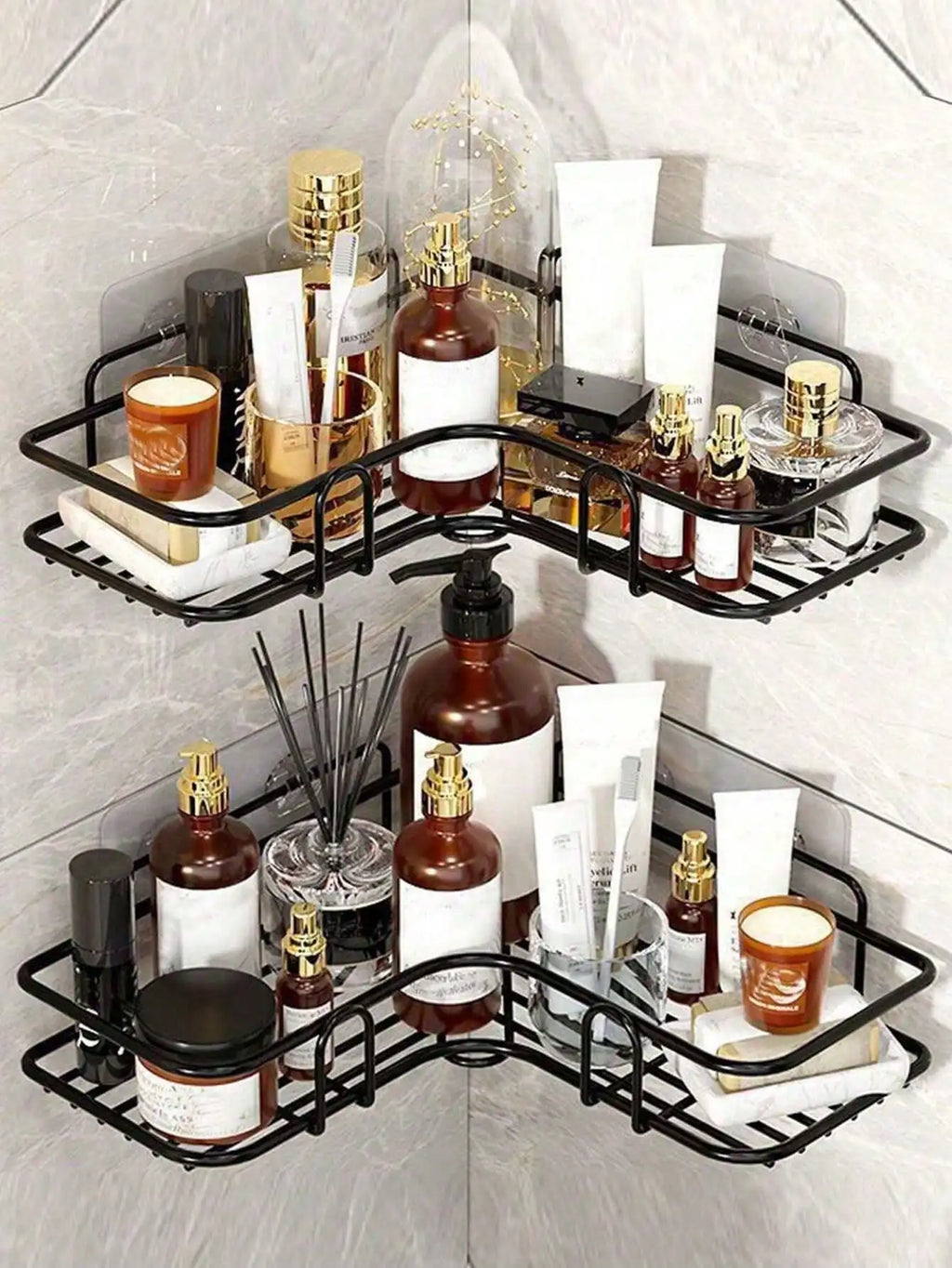 2pcs Punch-Free Triangle Corner Rack: Practical Bathroom Kitchen Home Storage Organizer