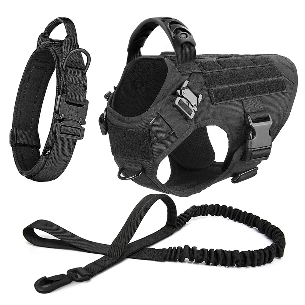Large Dog Harness Collar Leash Set Military Dog Harnesses Pet Tactical Vest Training German Shepherd For Medium Large Dogs