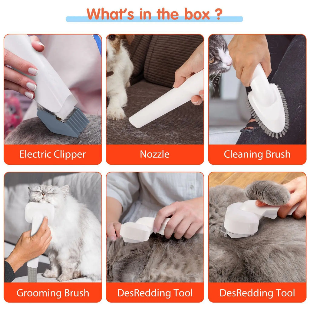 Pet Shavers Grooming Kit & Vacuum Suction 99% Pet Hair Professional Clippers with 6 Sizes Guide Combs Long or Short Hair Cat Dog