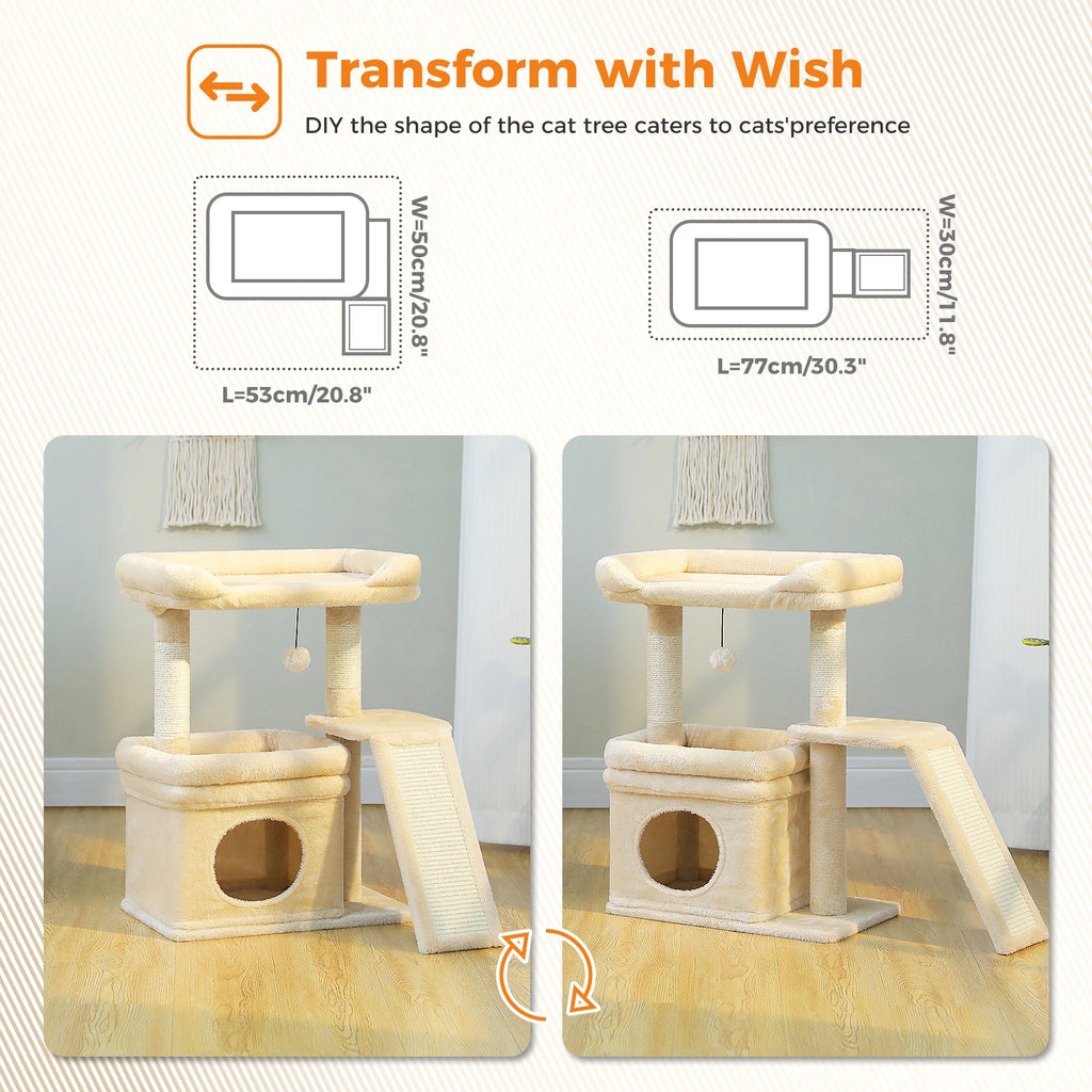 Small Cat Tree for Indoor Cat Tower with Sisal Scratching Post and Pad Wide Top Perch Large Cat Condo Cat Scratchers Cat Toys