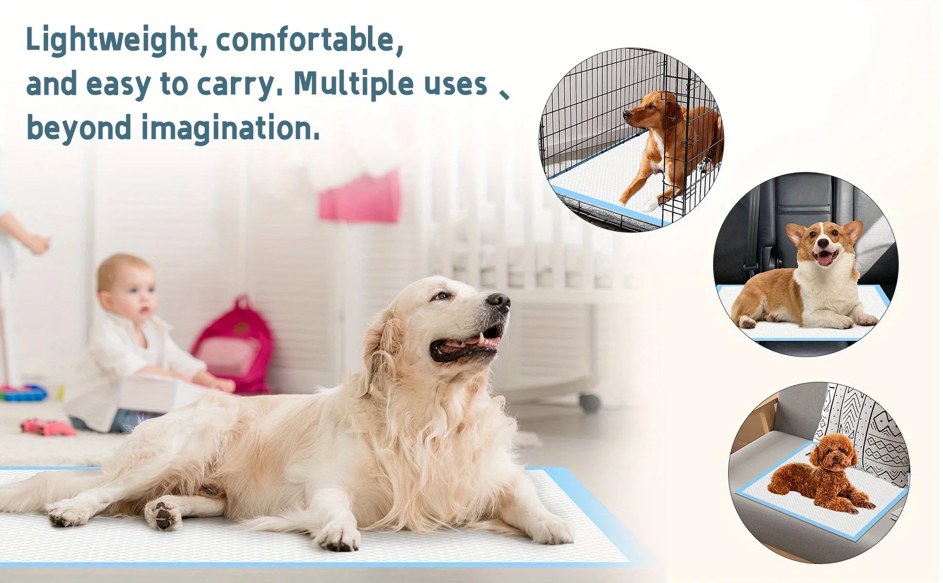 Super Absorbent Pets Pee Pads - 23.62x23.62,Leak-Proof Disposable Dog Pee Training Pads for Puppies, Dogs, Doggie, Cats, Rabbits