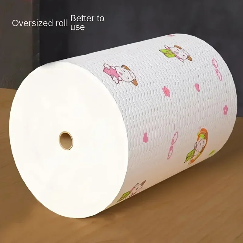 1 Roll (100 Sheets)Reusable and Washable Lazy Rag Paper Towels, Non-stick Oil and Degreasing Cleaning Cloth Household Supplies