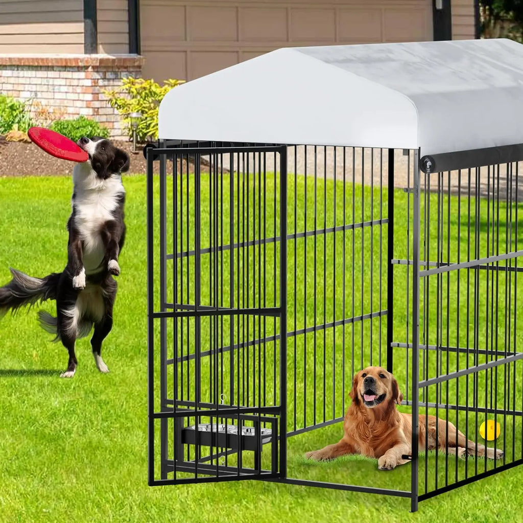Large Dog Kennel Outside Heavy-Duty Outdoor Dog Cage Walk-in Pet Playpen with Roof， Double Lock, Enclosures with UV-Resistant