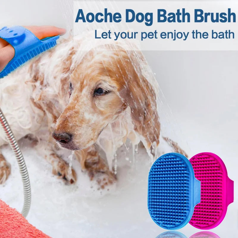 2-Piece Pet Bath Brush Set - Rubber Comb with Adjustable Ring Handle for Soothing Massage for Long & Short Haired Dog and Cats
