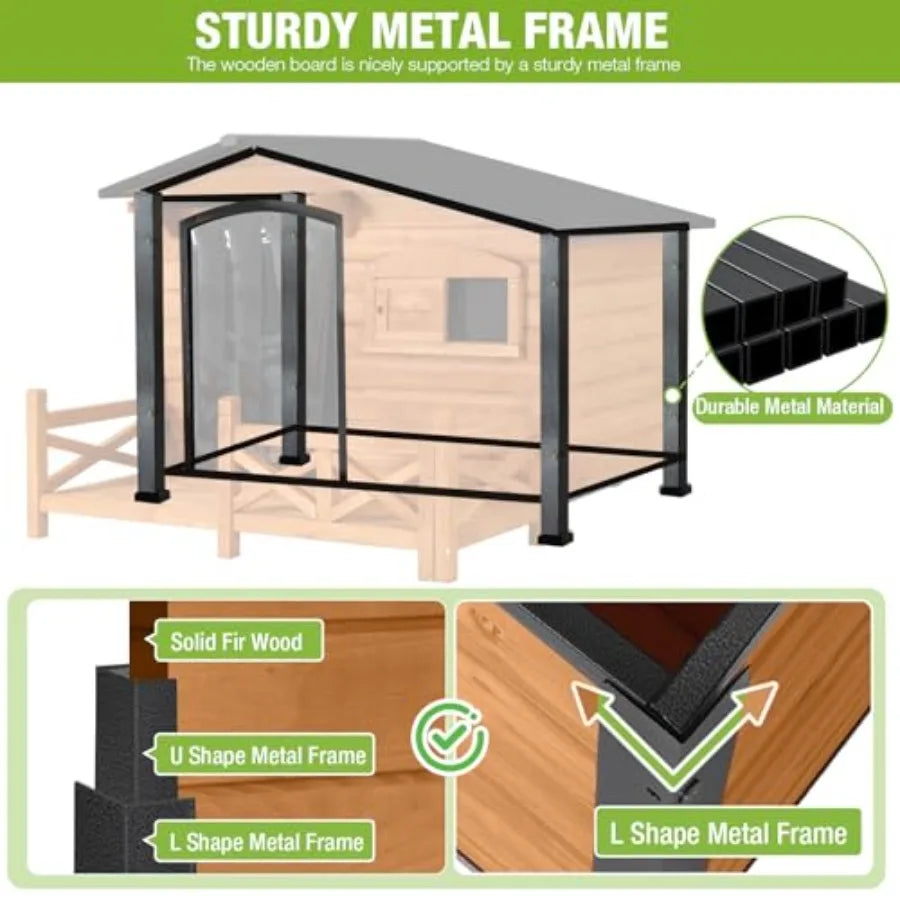 Extra Large Outdoor Heated Dog House XL Insulated Dog Kennel with Safe Heating Pad Chew-Proof Metal Frame 6-Sided Thermal Liner