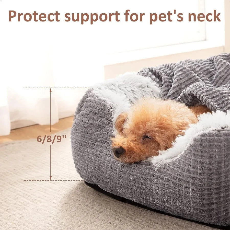 Small cats and dogs Rec Hooded Blanket dog Bed Luxury Orthopedic Cat Beds for Indoor Warmth and Washable 2