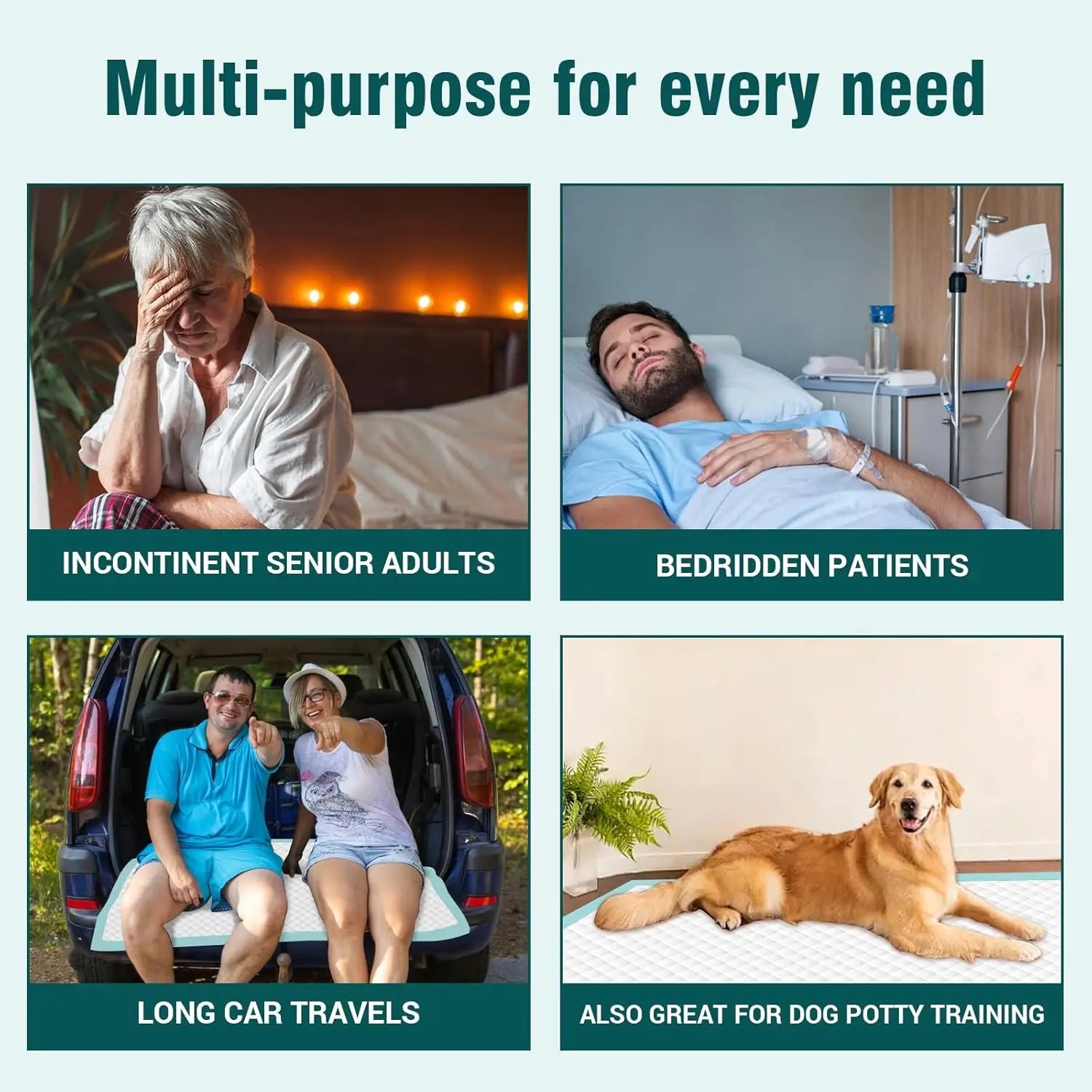 Super Absorbent Pets Pee Pads - 23.62x23.62,Leak-Proof Disposable Dog Pee Training Pads for Puppies, Dogs, Doggie, Cats, Rabbits