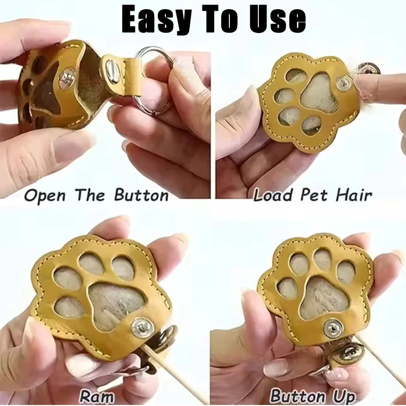 Pet Hair Memorial Keychain PU Leather Keepsake Locket for Cat Dog Fur Pet Hair Storage Pendant Handbag Hanging Accessories