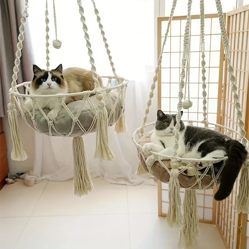 Extra Large Hand-woven Cotton Rope Cat Hammock 40cm/15.75in Super Load-bearing Durable Fits 2 Cats | 24-hour Shipping