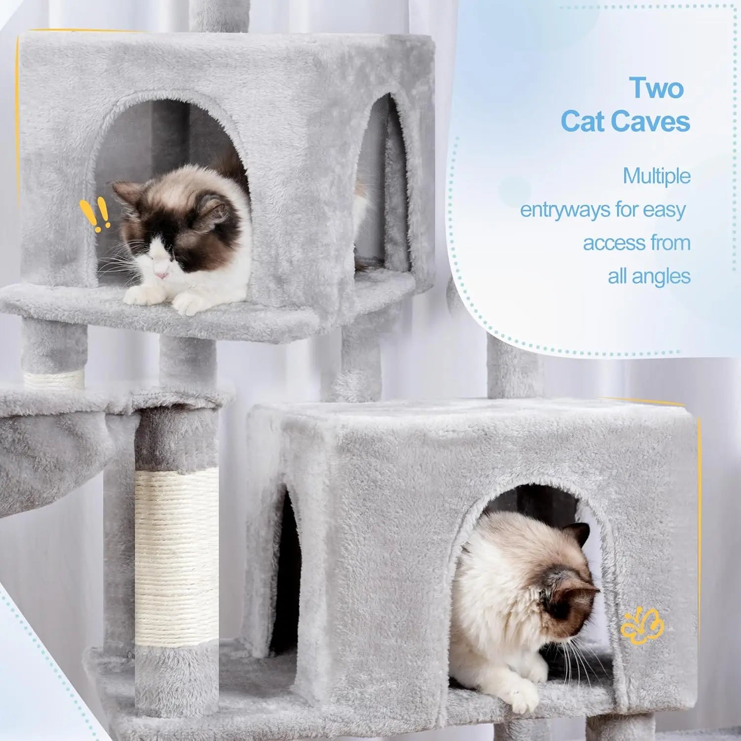 70-Inch Cat Tree Tower with Rotatable Extension, Large Beds, Condos, Hammocks for Indoor Cats in Light Gray