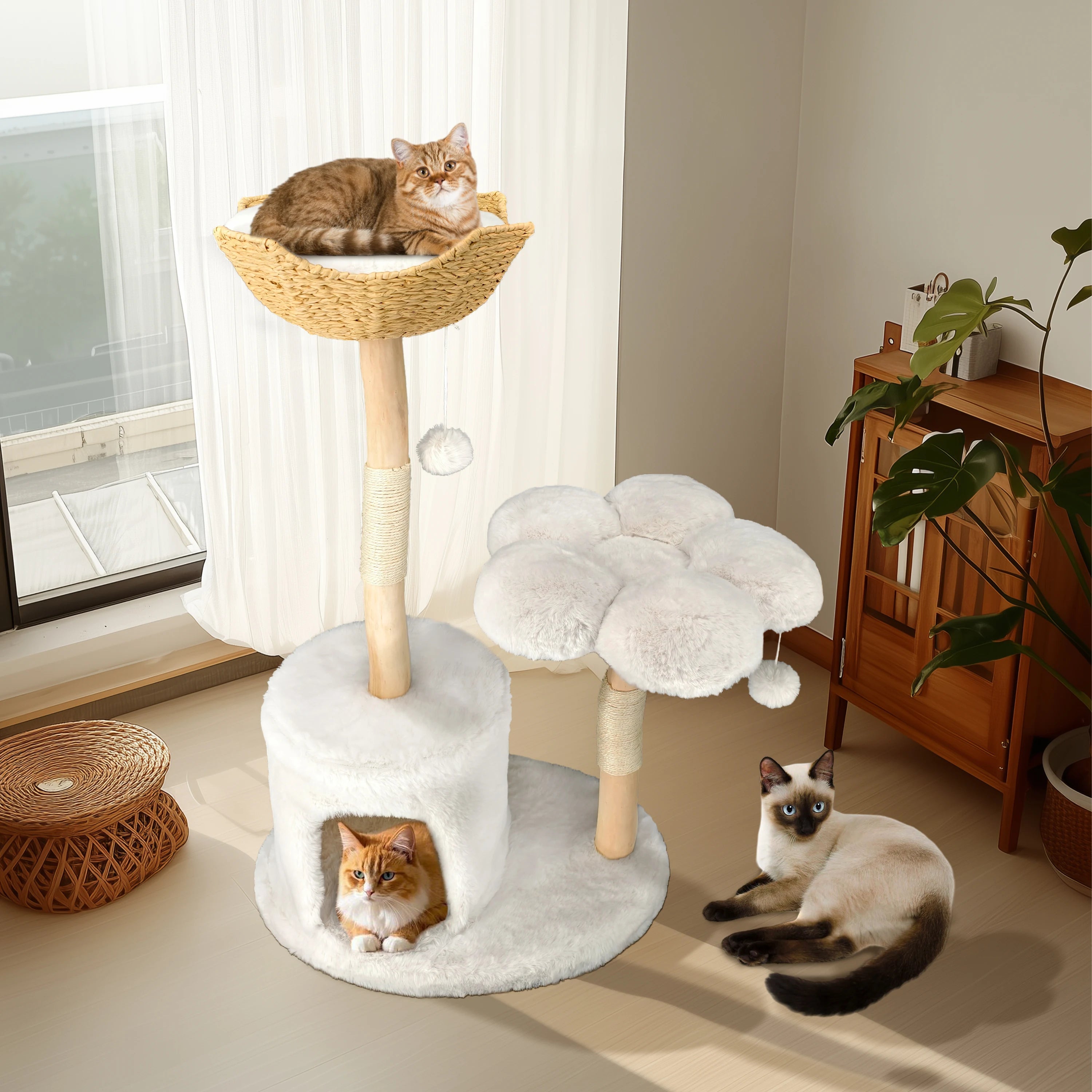 Large Cat Tree Tall Cat Tower for Indoor Cats Multi-Level Plush Cat Condo with Scratching Posts Scratching Boards Perches Caves