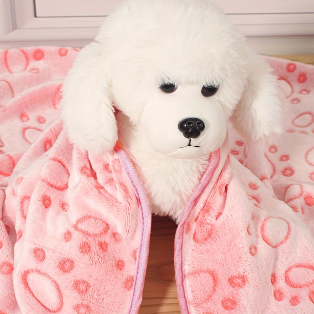 Pink Soft Fluffy High Quality Pet Blanket Cute Paw Print Pet Mat Warm and Comfortable Blanket