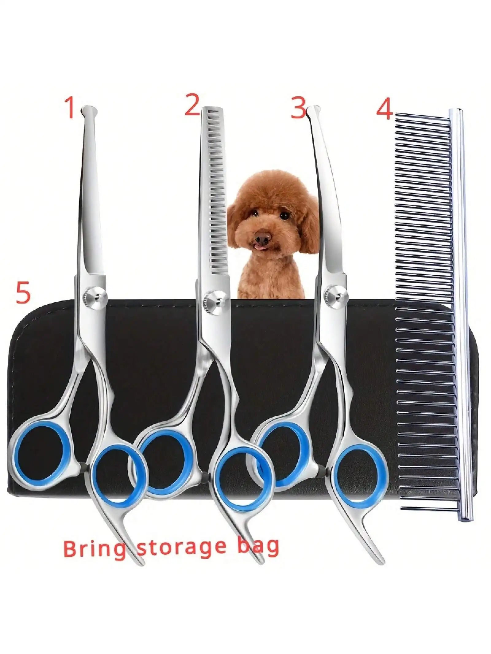 5-piece Professional Pet Beauty Scissors Set - Essential for Pets, Furniture Only, Black Storage Box