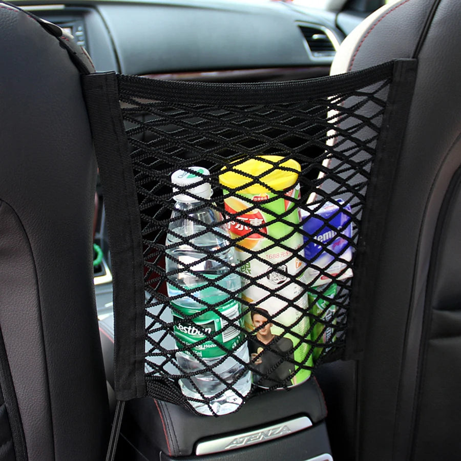 Pet Car Barrier with Automatic Safety Mesh Storage Bag Back Seat Safety Protector Mesh Net