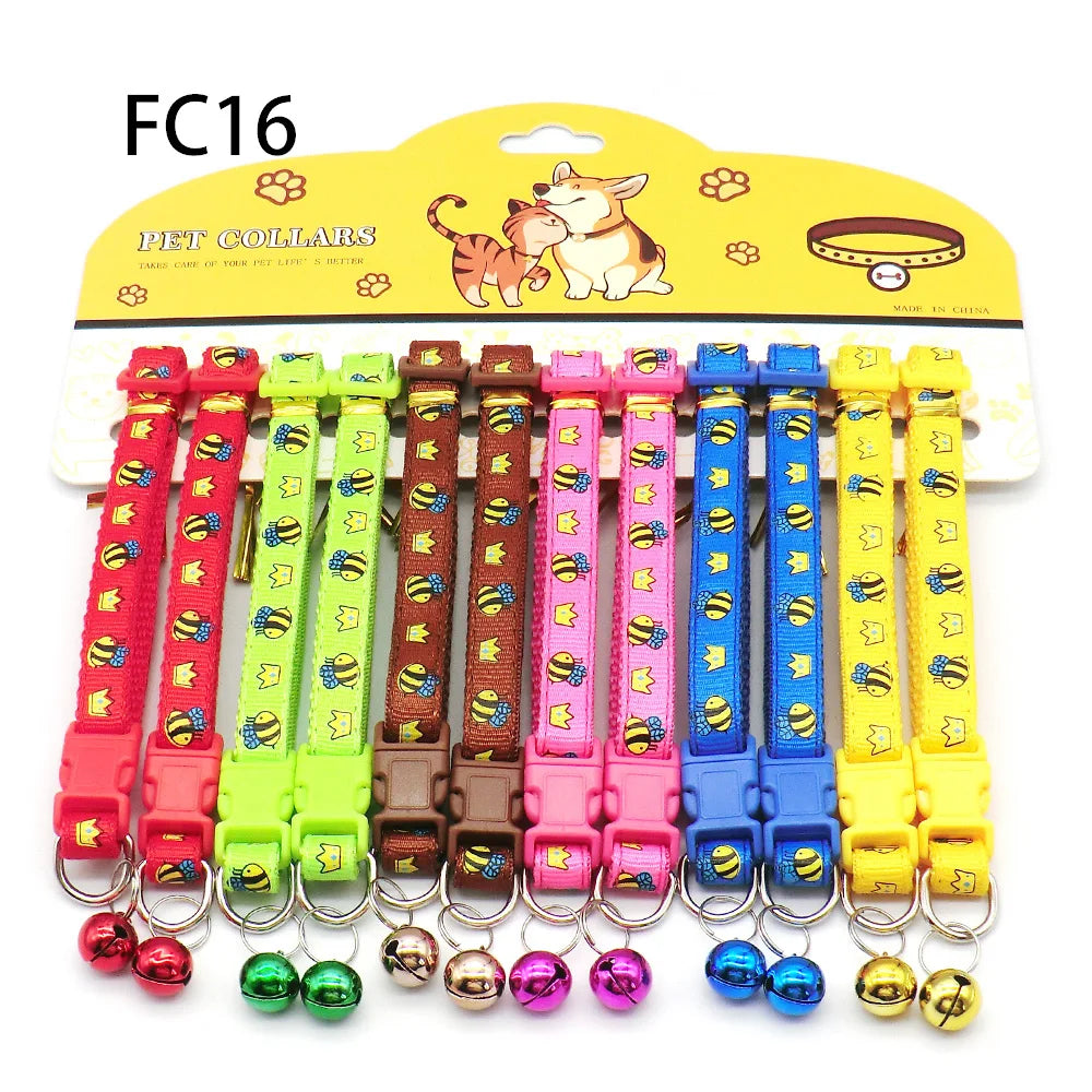 12Pcs Wholesale Mix Color Anti-Lost Dog Collars Pet Cat Puppy Buckle Collar with Bell 6 Colors Footprint