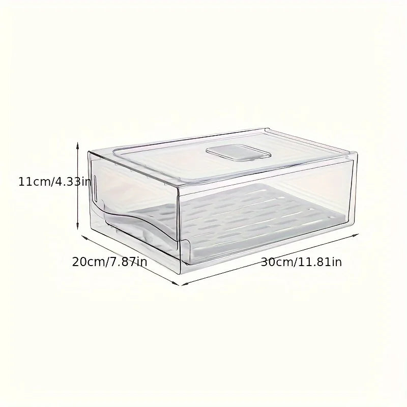 ‌Clear Stackable Fridge Bins - PET Pull-Out Drawers w/Drain Tray - Storage Organizer for Freezer Refrigerator