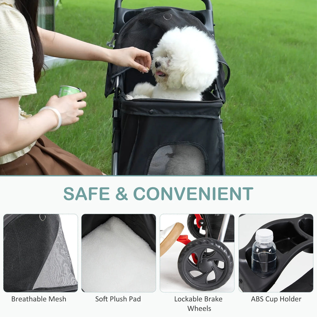 JHK 3 Wheels Foldable Pet Stroller for Small Dogs and Cats Stroller with Mesh Windows Storage Basket Cup Holder for Outdoor Use