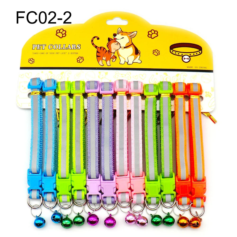 12Pcs Wholesale Mix Color Anti-Lost Dog Collars Pet Cat Puppy Buckle Collar with Bell 6 Colors Footprint