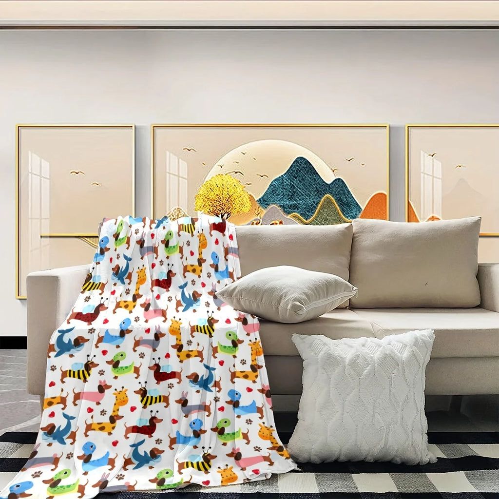 Adorable Dachshund Flannel Blanket Warm Soft Throw for Sofa Bed Chair Travel Camping All Season Comfortable Pet Lover Decor