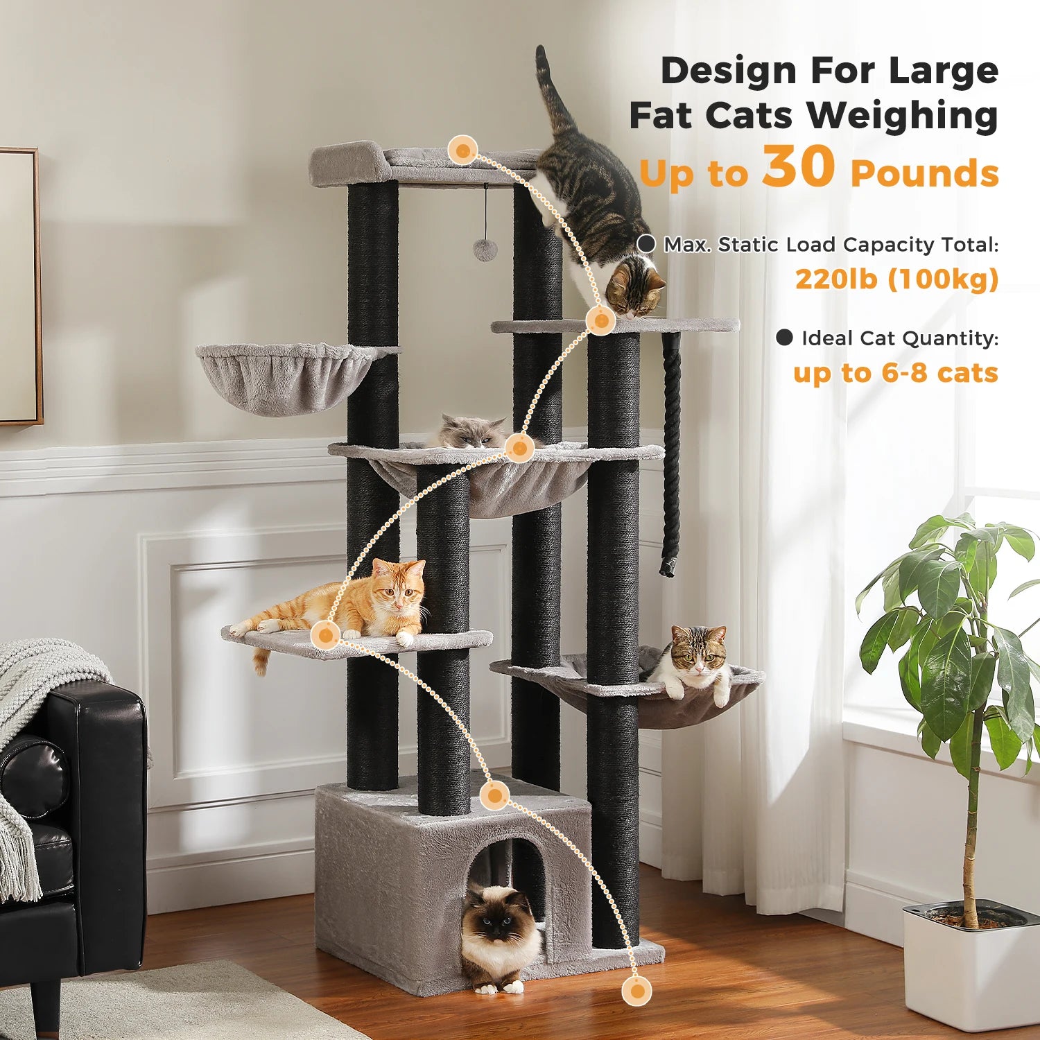 Cat Tower with Several Levels Cat House Climbing Tree with Hammock 11 Sisal Posts Large Perch
