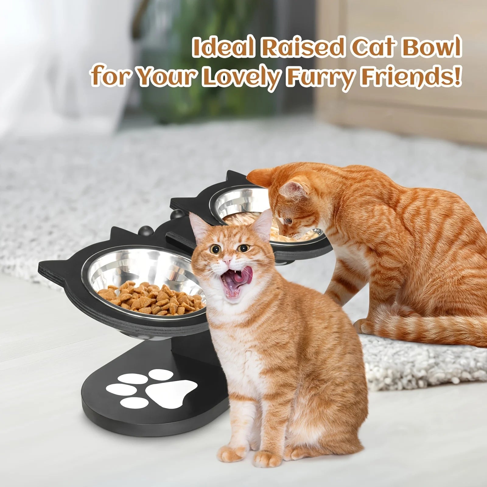 Elevated Bowls 15° Tilted Raised Food Bowls with Wooden Stand Anti Vomiting 3 Stainless Steel Bowls for Cats and Puppy