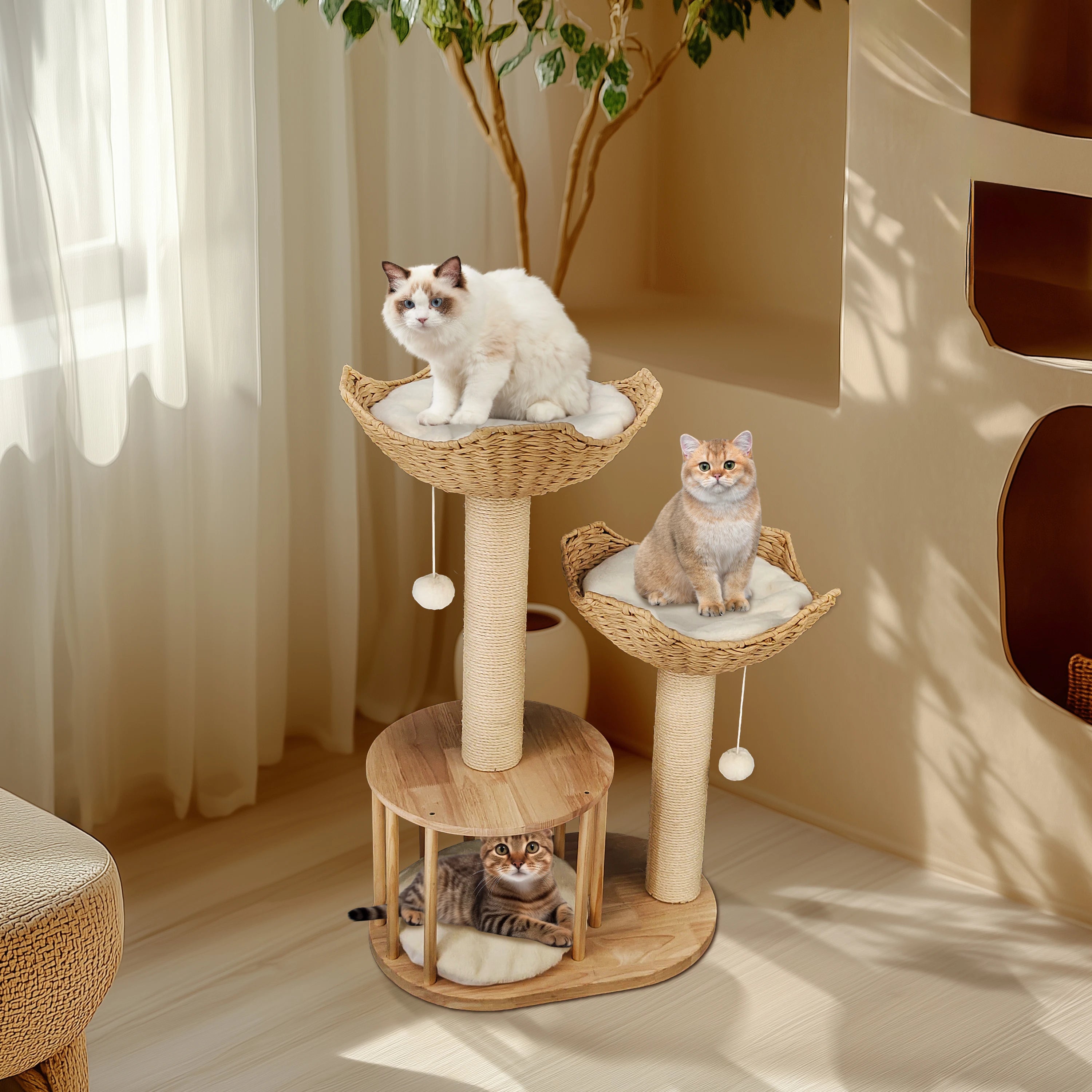 Large Cat Tree Tall Cat Tower for Indoor Cats Multi-Level Plush Cat Condo with Scratching Posts Scratching Boards Perches Caves