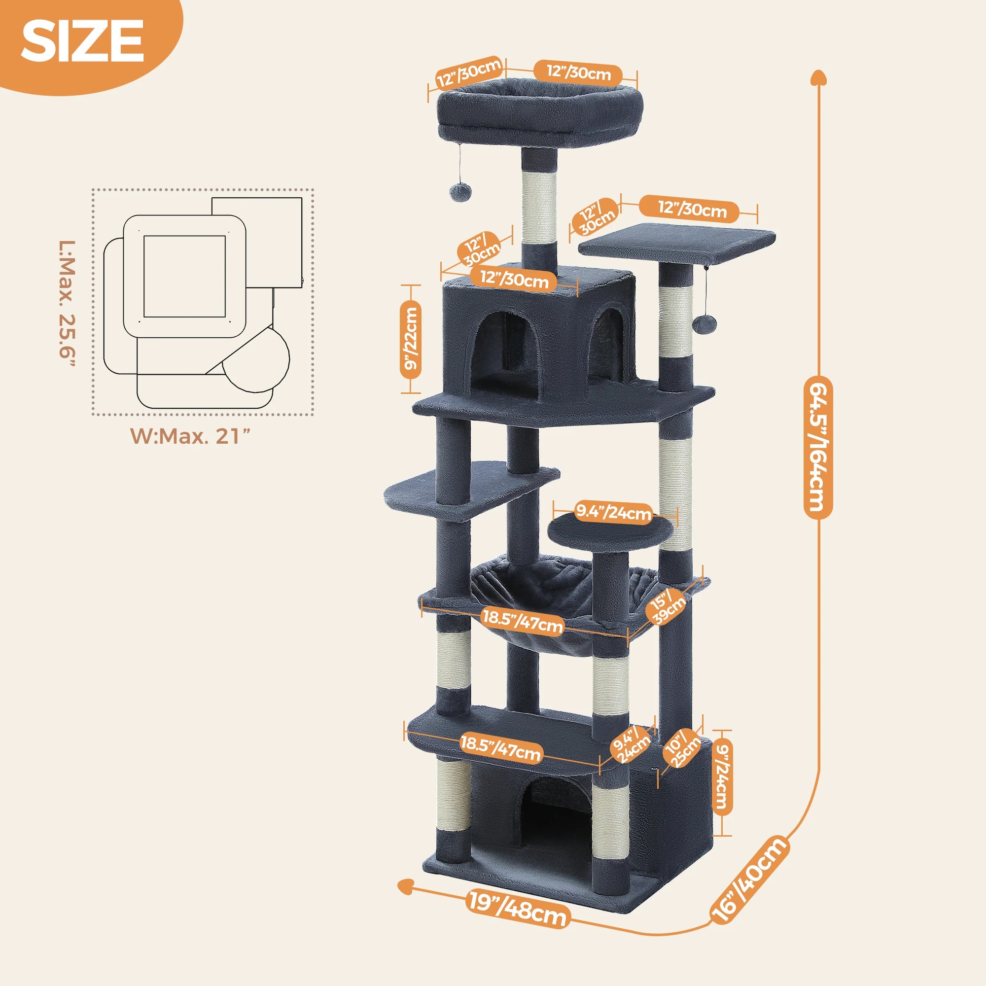 Tall Cat Tree with Scratching Posts Spacious Hammocks Large Condos Large Cat Tower for Indoor Cat Scratcher Cat Toys Accessories